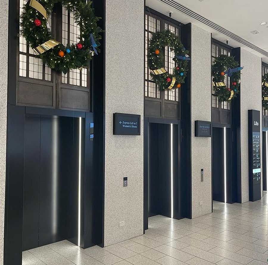 Lift Lobby Doors ON-SITE ELECTROSTATIC SPRAY PAINTING David Jones, Sydney