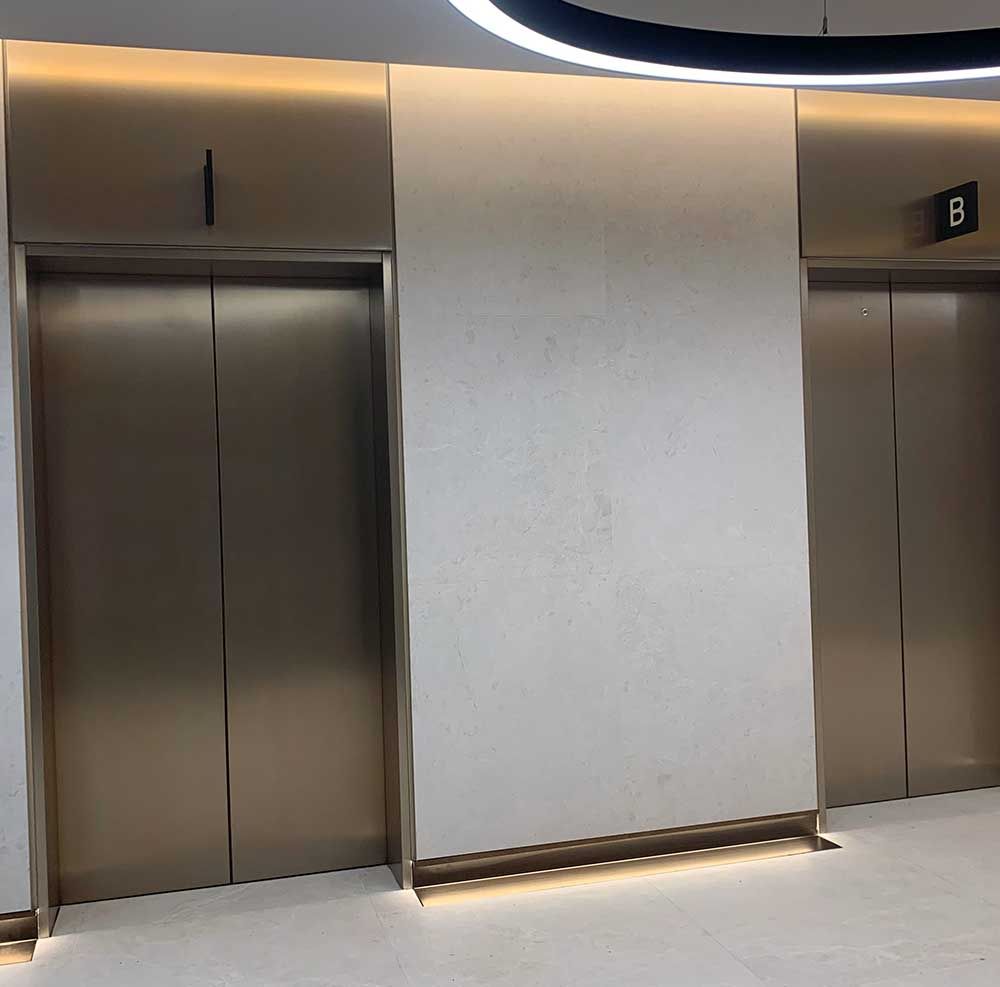 Lift Lobby Doors ON-SITE ELECTROSTATIC SPRAY PAINTING Metal Dye