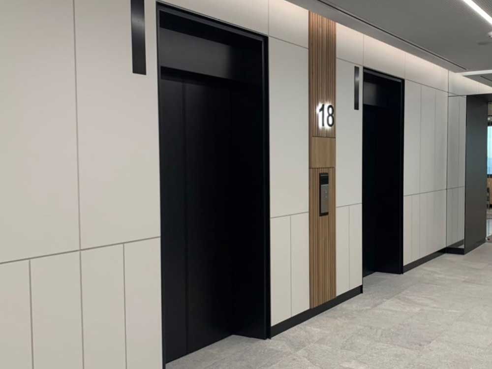 Lift Lobby Doors ON-SITE ELECTROSTATIC SPRAY PAINTING 201 Elizabeth Street, Sydney